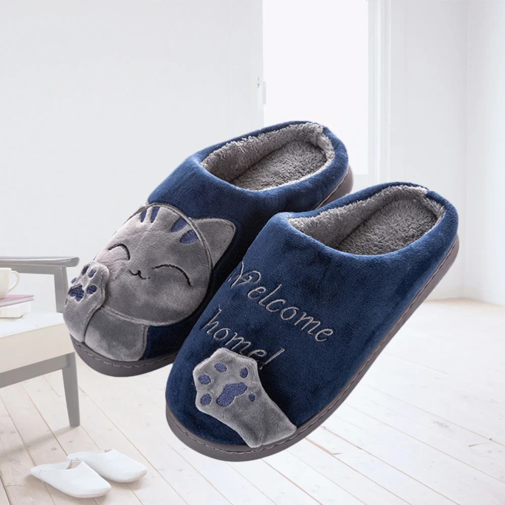 Men Cotton Slippers Winter Warm Skid Resistance Slippers Home Slippers for Man Boy (Mazarine, S Size, Shoes Mark: 40-41 yards, but Suitable for 39-40 yards)