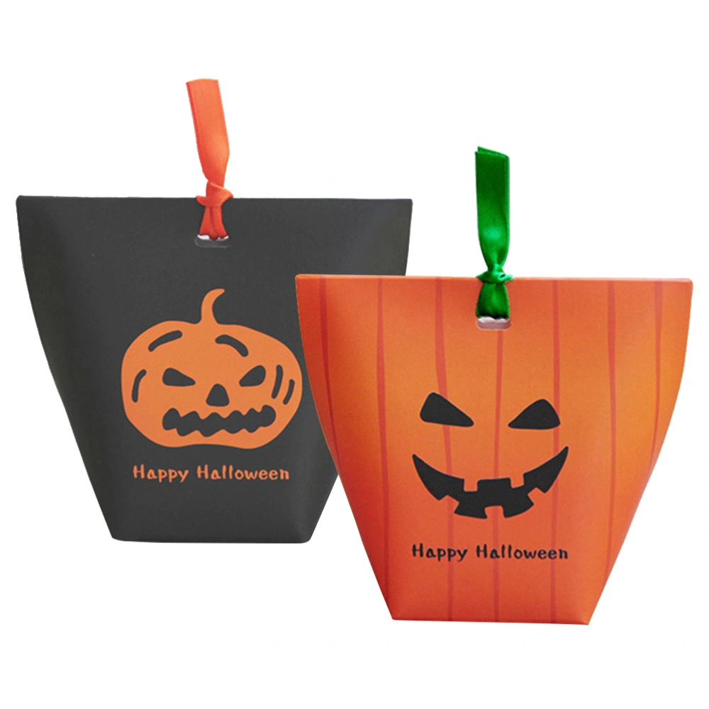 20pcs Halloween Pumpkin Bag Candy Handbag Bucket Funny Candy Bag Handbag for Kids Children with Ribbons (Orange and Black)