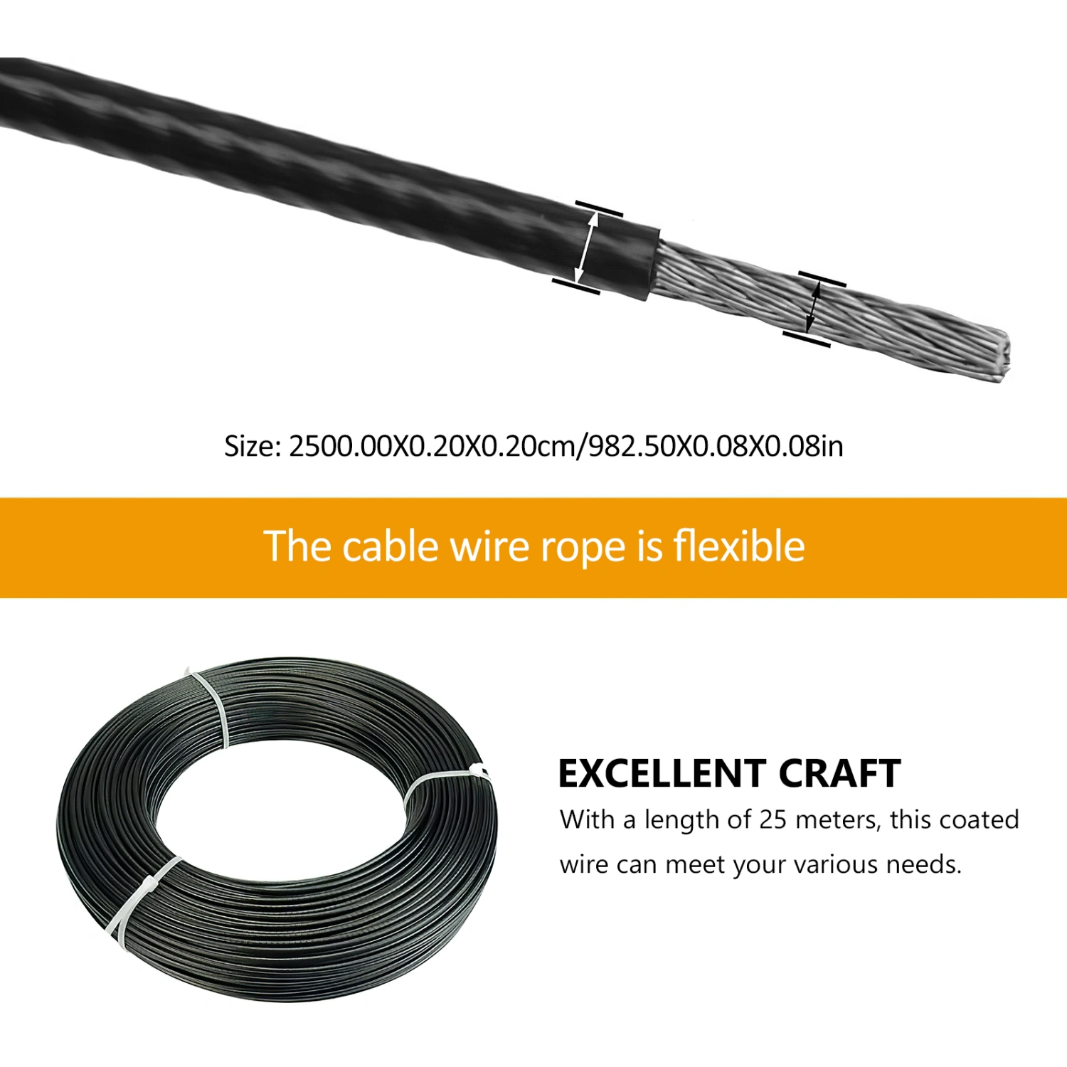Stainless Steel Cable Bailing Wire 25m Coated Clothes Line String Fence Wire