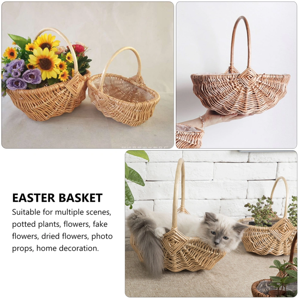 1pc Hand Knitting Wooden Basket Fruit Bread Vegetable Basket Easter Egg Basket