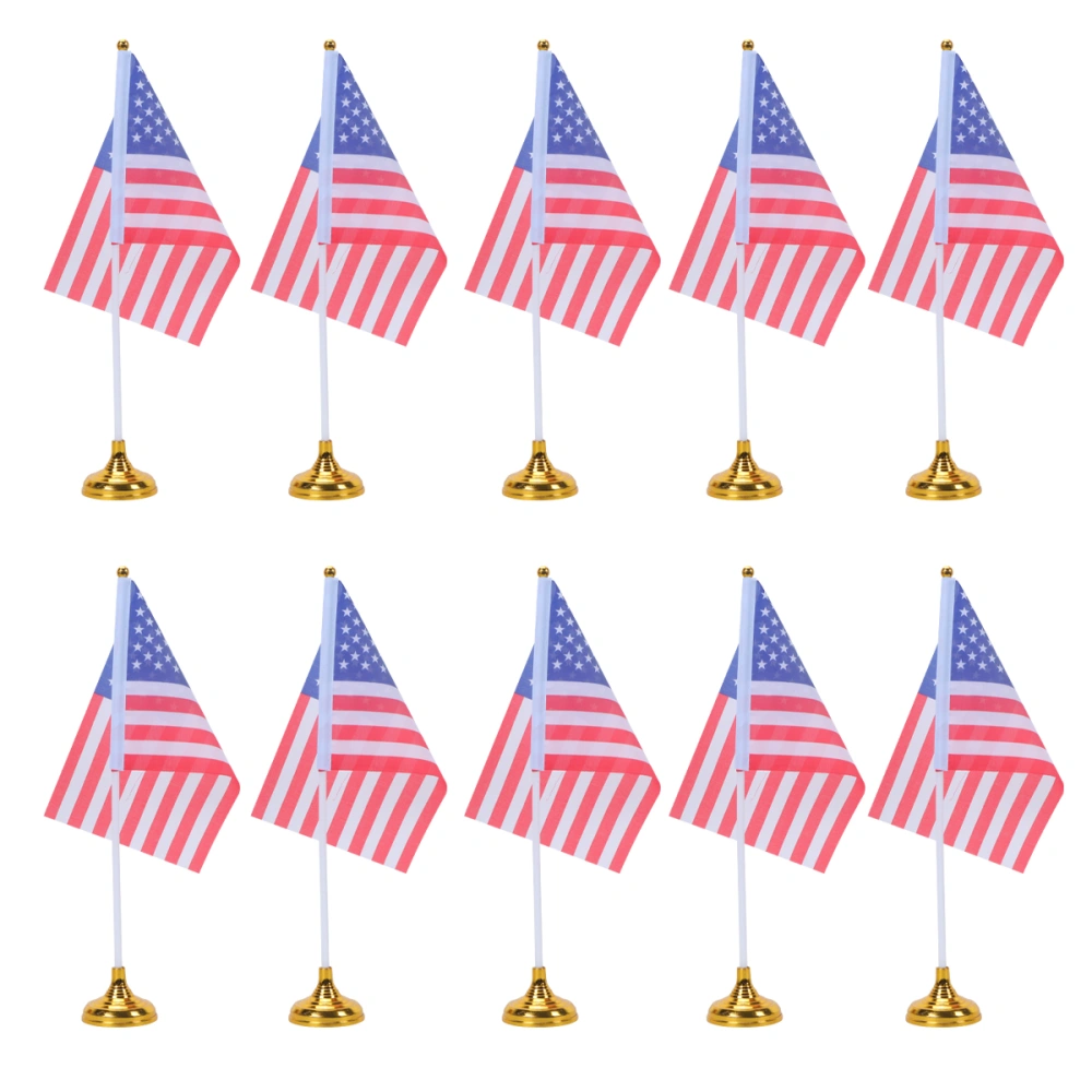 48 Pcs Creative American Desktop Flag USA National Country Flag Tabletop Flags Desk Decoration for Home Office (24 Gold Round Base and 24 US Flag)