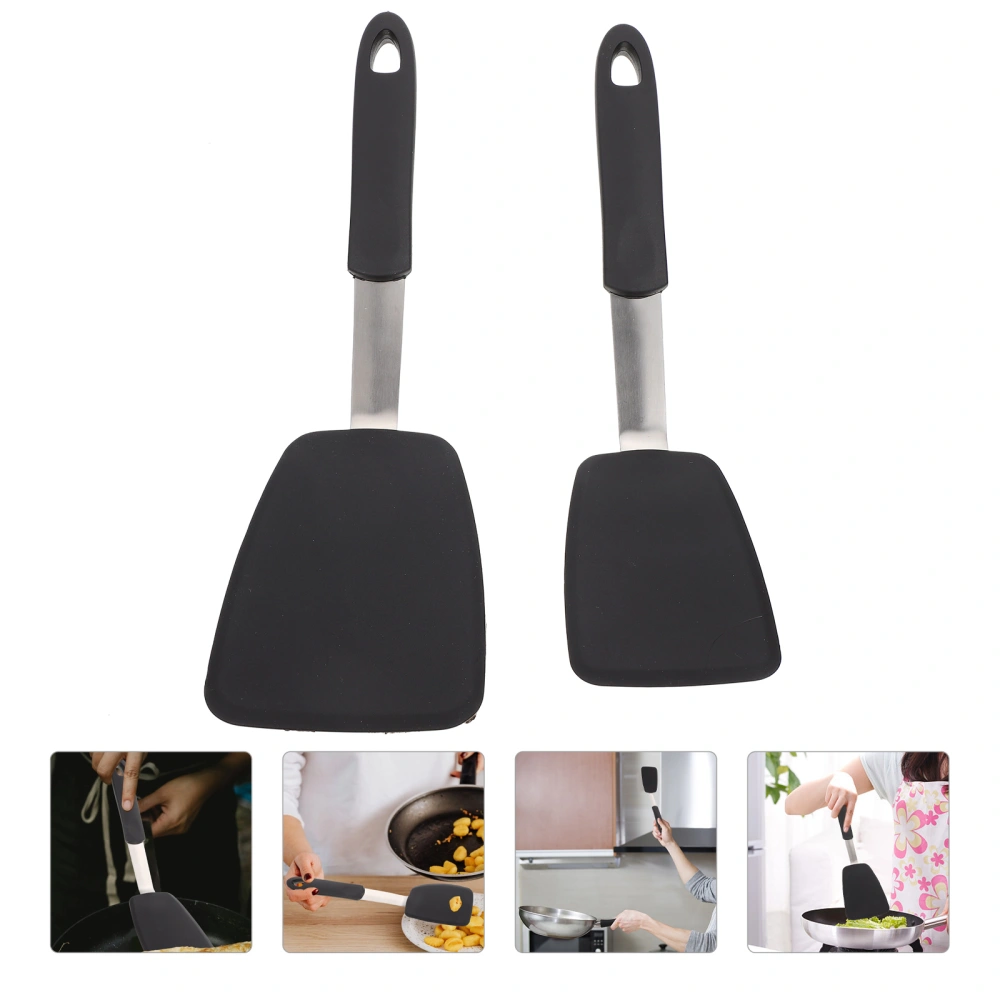 2pcs Multipurpose Cooking Spatulas Silicone Frying Shovels for Home (Black)