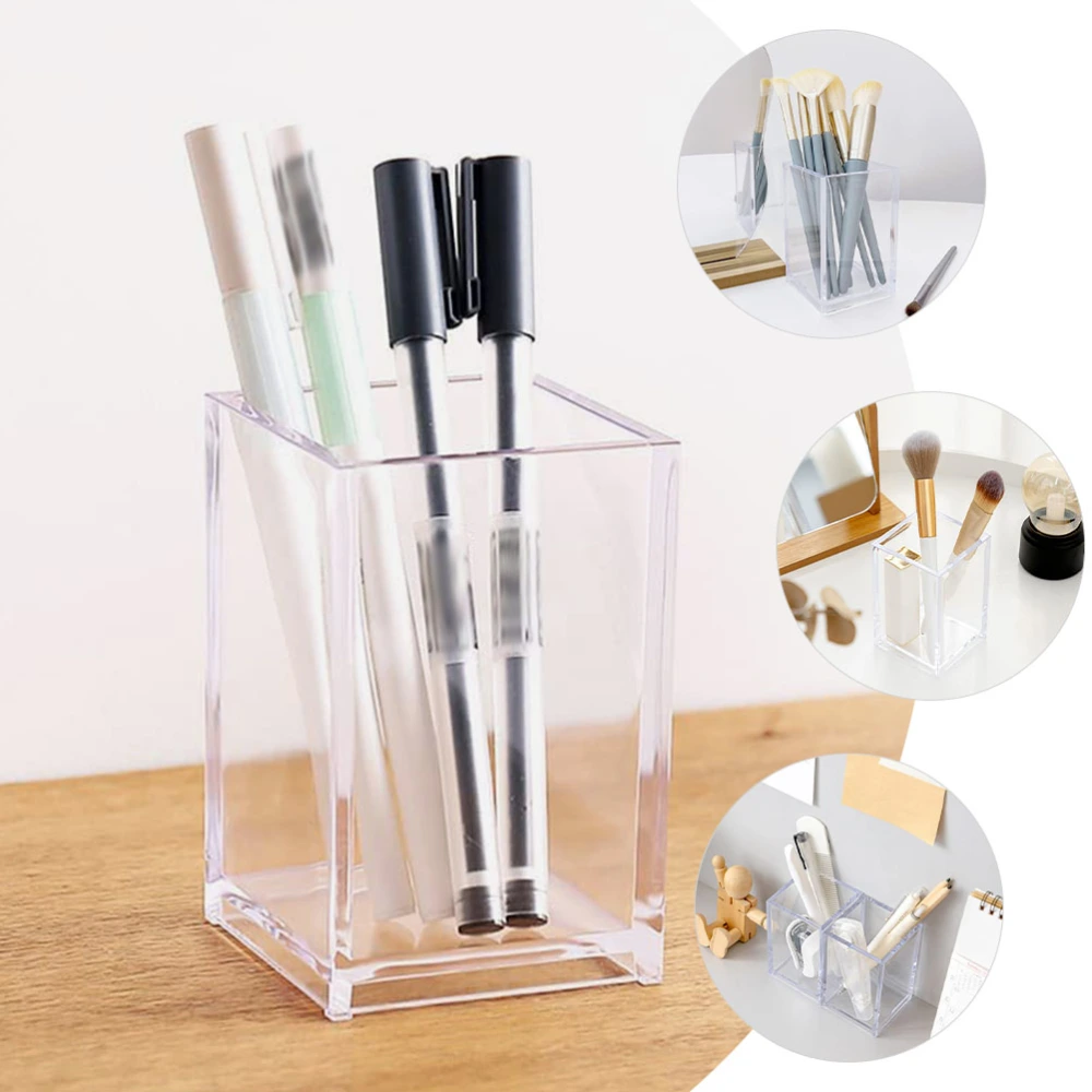 2Pcs Clear Acrylic Pen Holders Makeup Brush Holders Desk Pen Pencil Holders Stationery Storage Holders