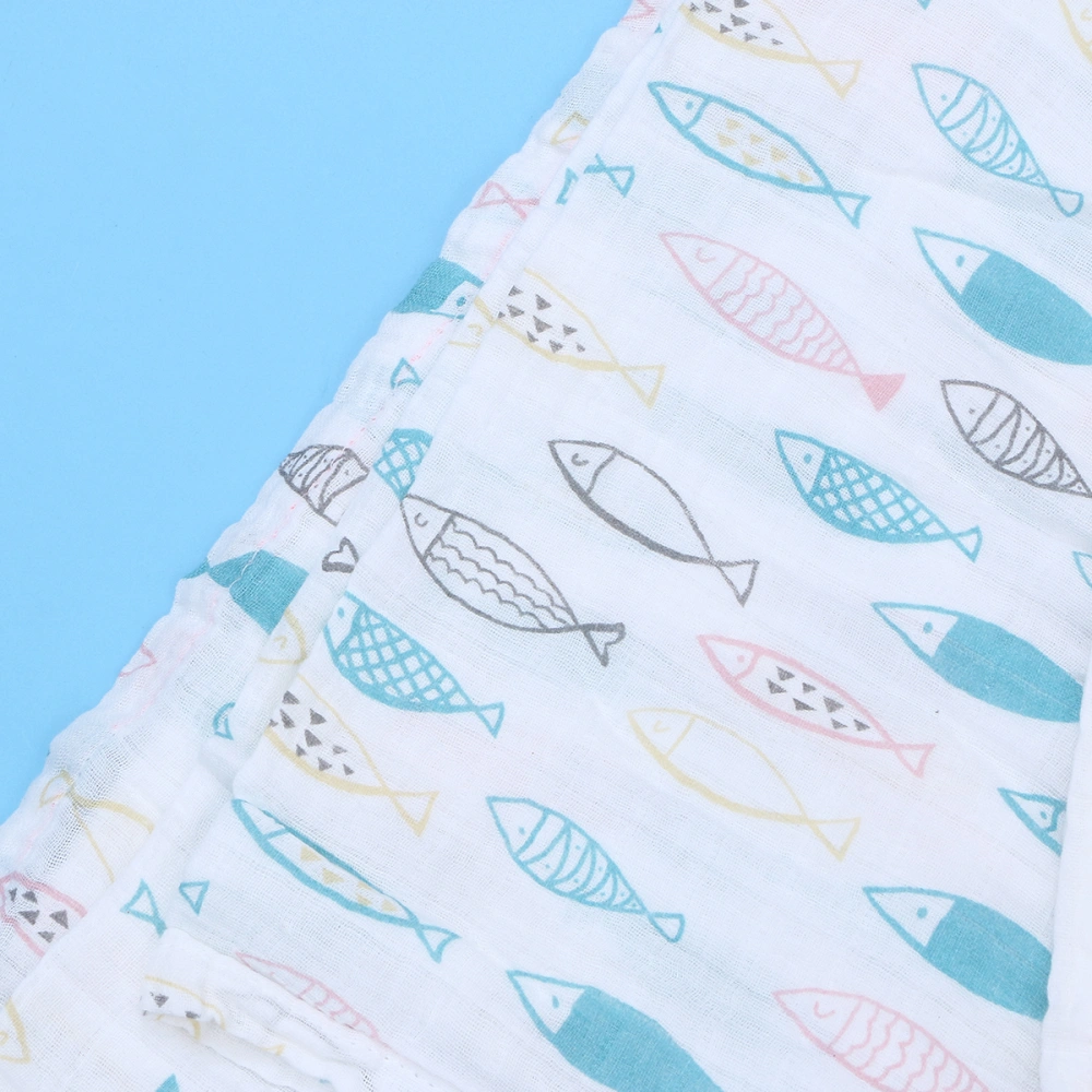 2PCS Cotton Bathing Gauze Towel Cartoon Bath Towel Baby Blanket Newborn Infant Wrap Bath Towel (Fish/)