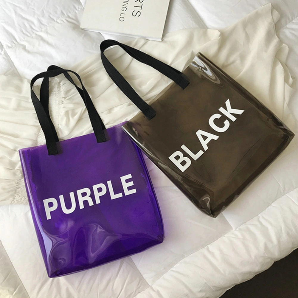 Fashion Clear Plastic Tote Bag Handbag Simple Large Capacity Sholder Bag Jelly Purse for Seaside Travel Summer Swimming (Purple)