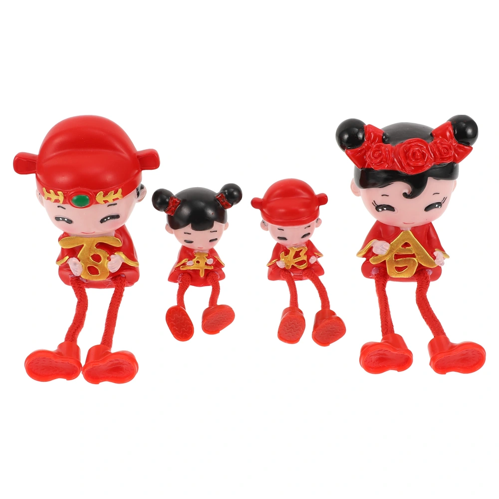 4Pcs Long Leg A Family of Four Sitting Dolls Supple Dolls Ornaments Decorations Gift