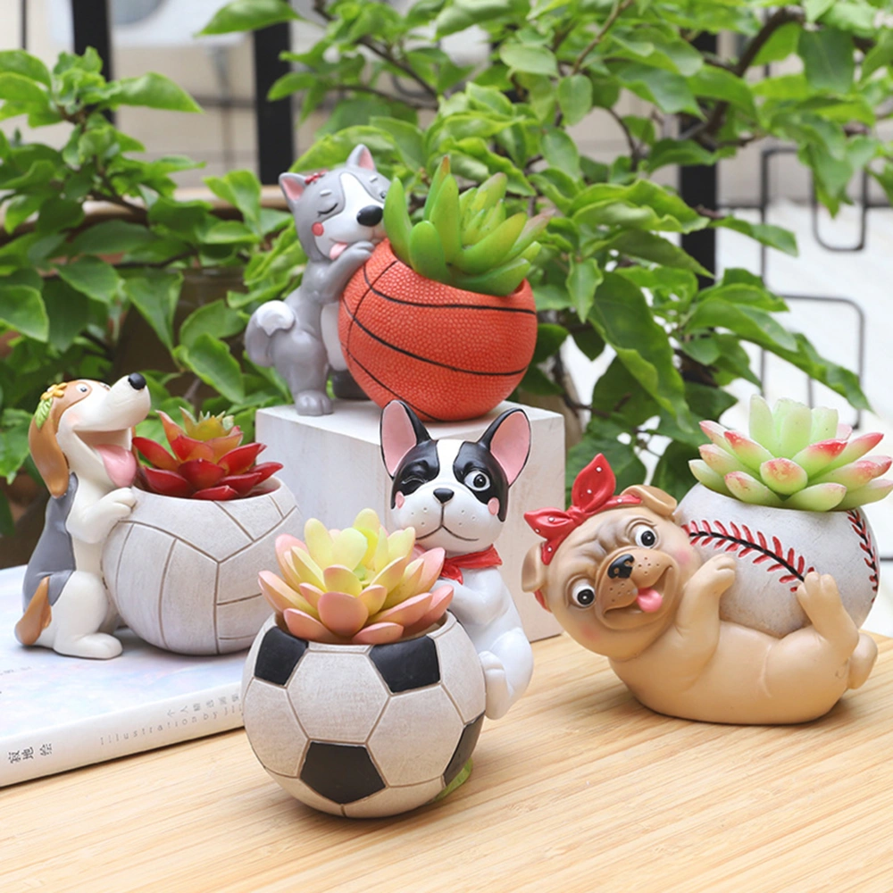 Dog and Rugby Shaped Flower Pot Cartoon Succulent Plant Pot Container Storage Basin Desktop Decor For Home Office (Yellow)