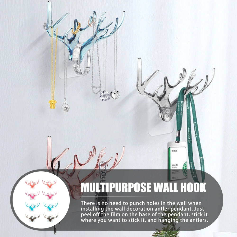 8PcsWall Hooks Novel Antler Decorative Hooks Coat and Hat Hooks Key Hangers