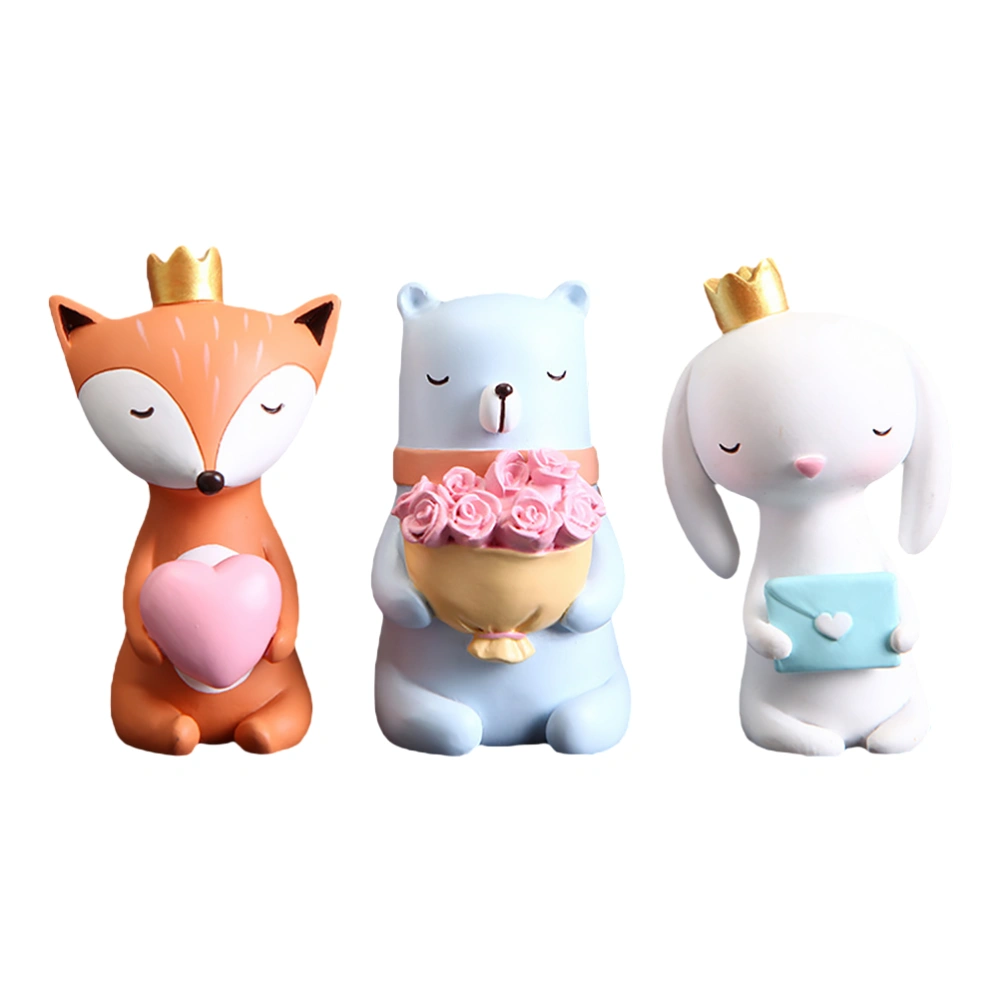 3pcs Resin Craft Decor Exquisite Animal Holding Bouquet Adornment Resin Decor