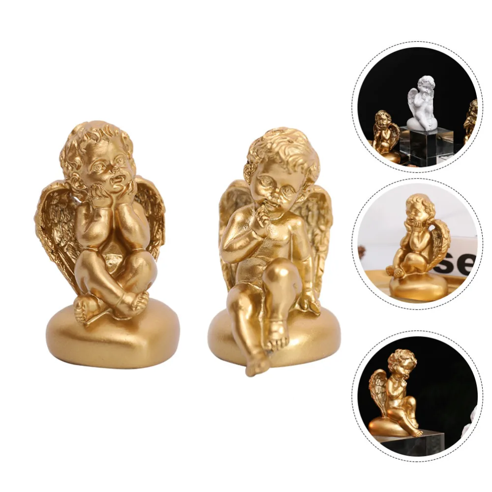 2Pcs Resin Angel Statues Simulation Angel Ornament Retro Angel Figure Ornament