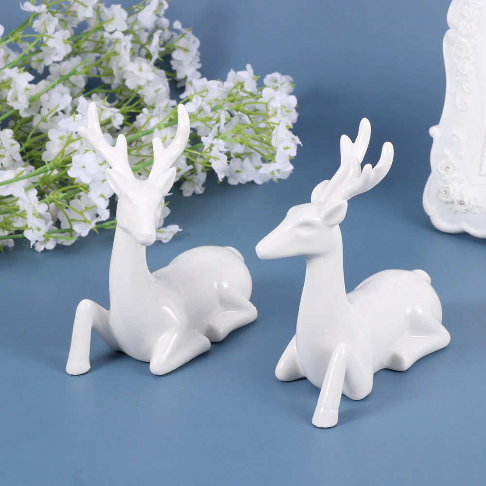 1 Pair Exquisite Couple Deer Ornament Ceramic Lovers Deer Adornment Creative Car Interior Decor Lifelike Household Deer Desktop Decor White Glazed Porcelain Crafts for Home Car Store White