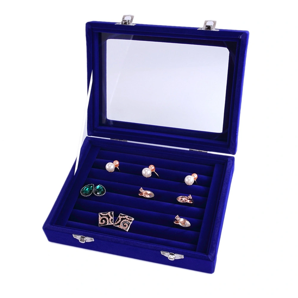 Glass Ring Jewelery Display Storage Box Tray Case Holder Earring Organizer Stand(Sapphire Blue)