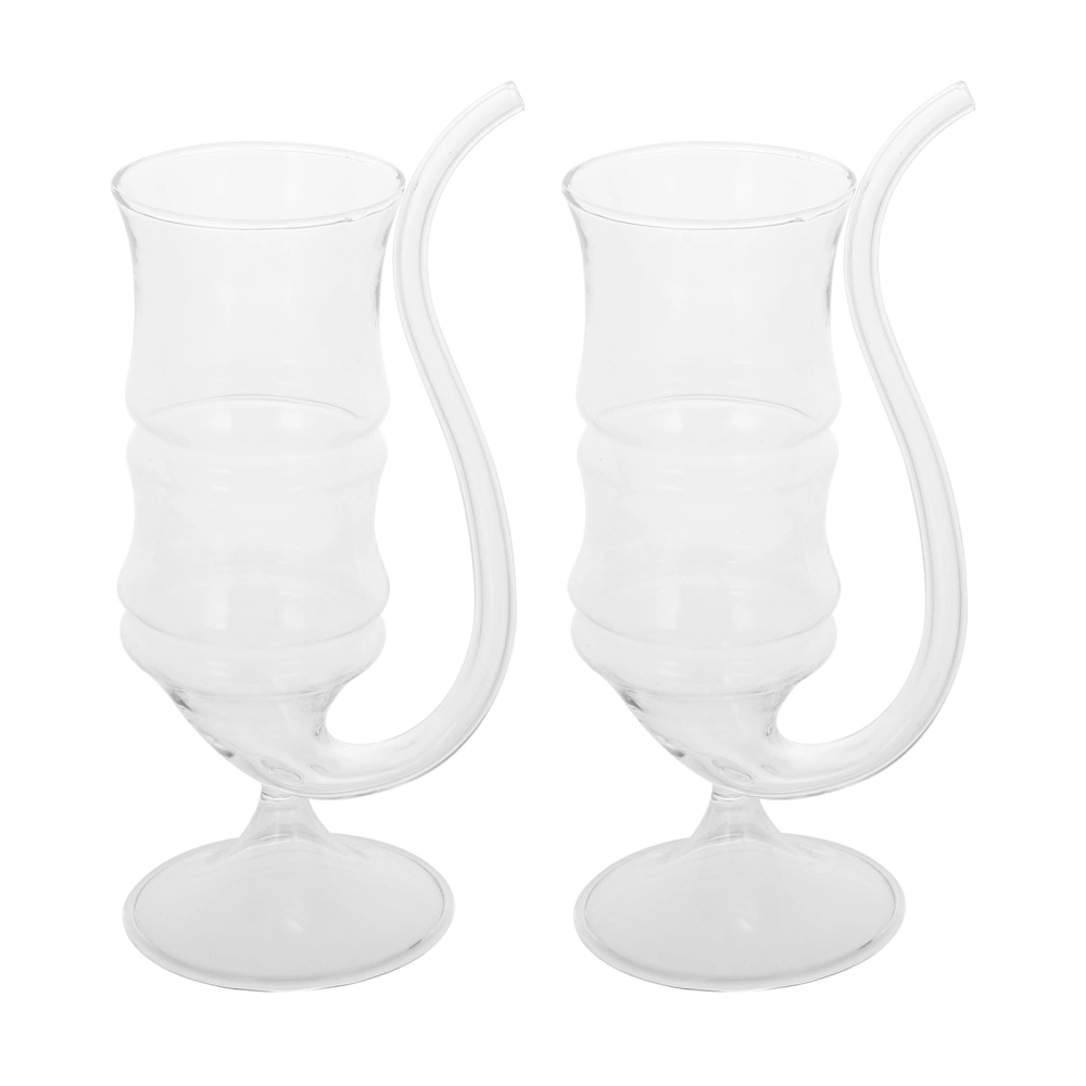 2pcs 200ml Wine Standing Cup Cocktail Glass Clear Juice Mug with Drinking Tube