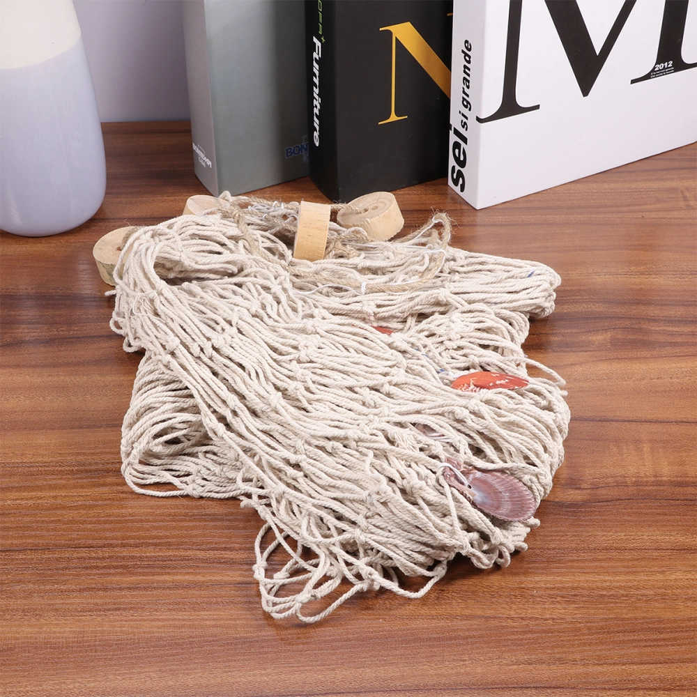 Mediterranean Style Decorative Fishing Net Wall Hanging Nautical Decorative Fishing Net with Shell Decors Beige with Shell Float