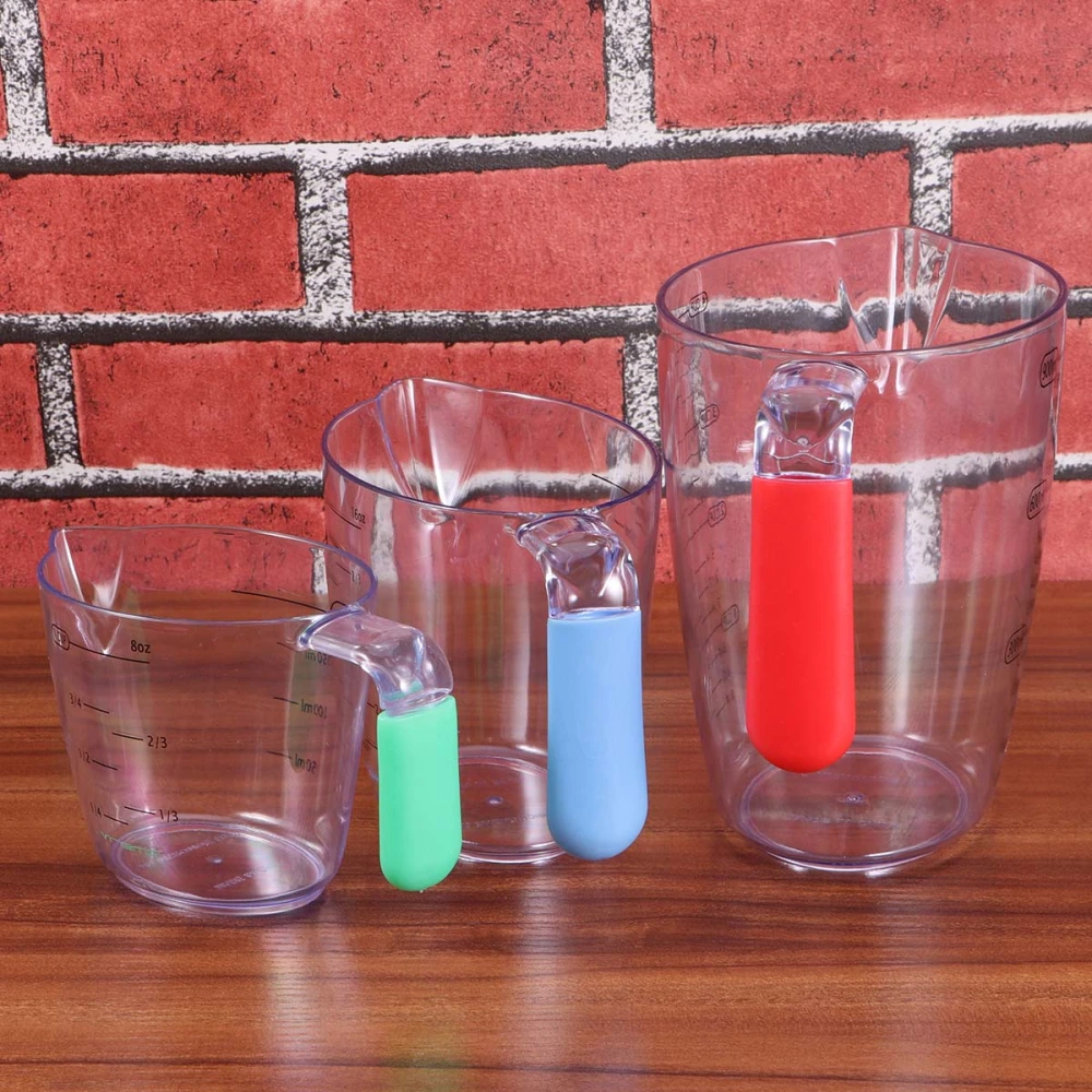 3Pcs Food Grade Plastic Baking Measuring Cup Biscuits Cooker Measurement Tools for Dry and Liquid Ingredients (Colorful)