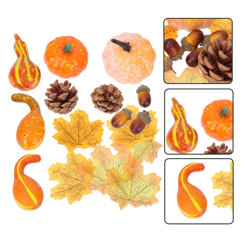 1 Set of Pumpkins Halloween Pumpkin Decor Lifelike Red Maple Leaf Pine Cone