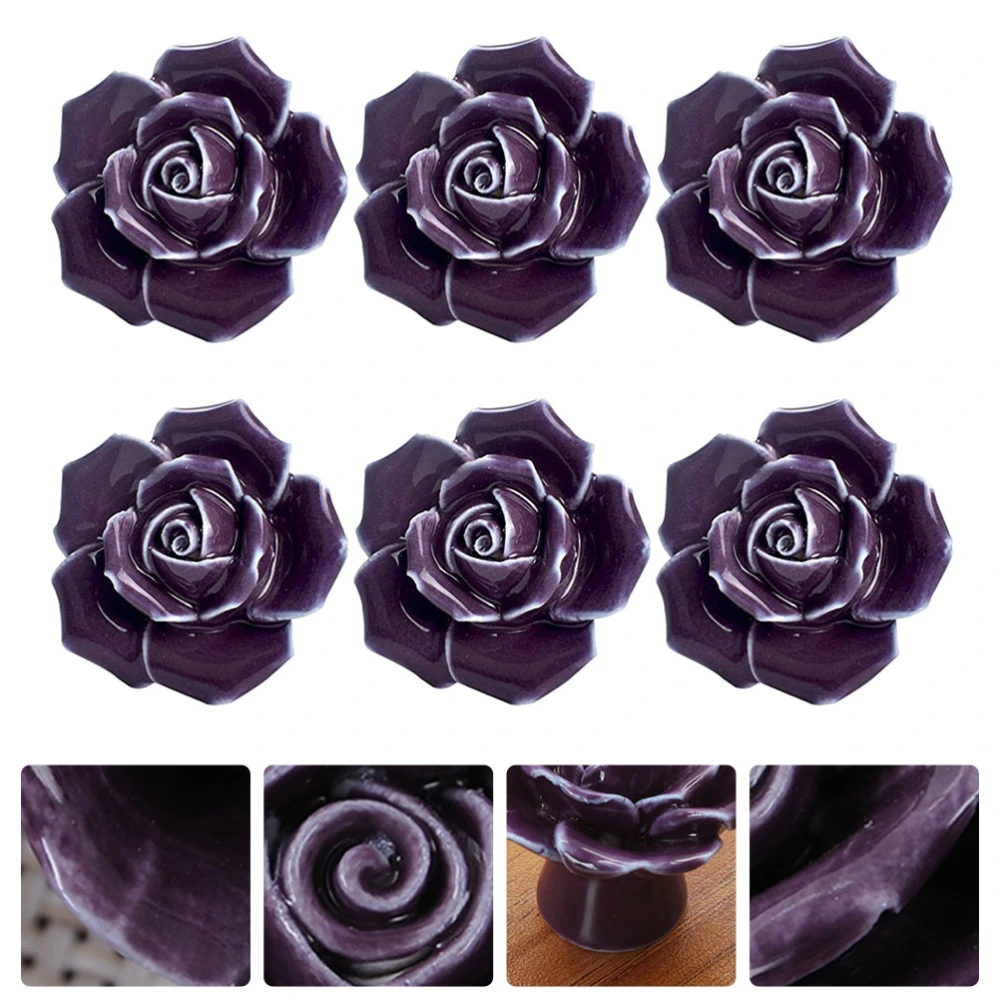 6pcs Rose Shaped Ceramic Cupboard Cabinet Drawer Door Knobs Pull Handles