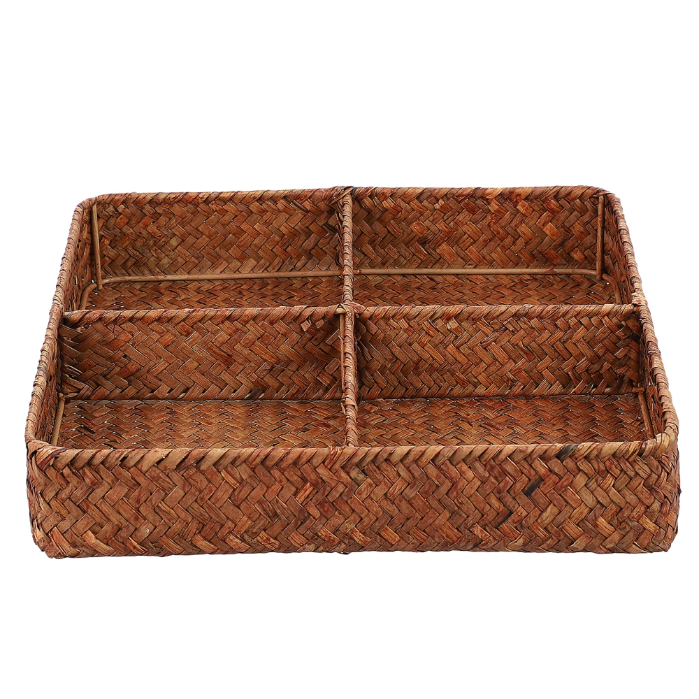 1PC Creative Four-compartment Woven Basket Tea Table Storage Basket Cosmetic Box