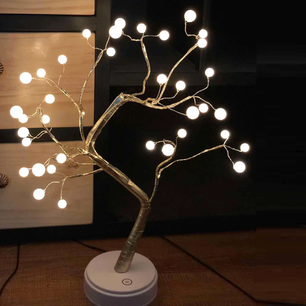 Pearls Decorative White Tree Shaped LED Lights Maiden Style Lamp Luminous Device Home Decor Desk Ornaments Lights without Battery（Golden）