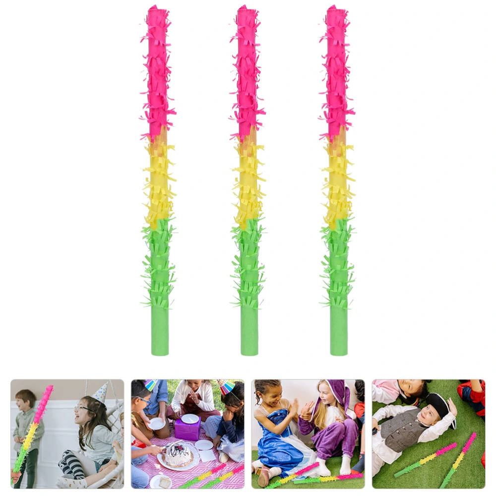 3pcs Paper Pinata Sticks Festival Celebration Pinata Sticks Birthday Party Supplies for Kids