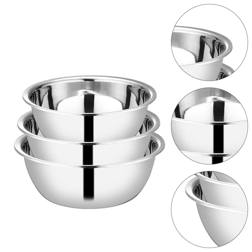 3pcs Stainless Steel Basins Mixing Basins Soup Basins Food Containers (Silver)