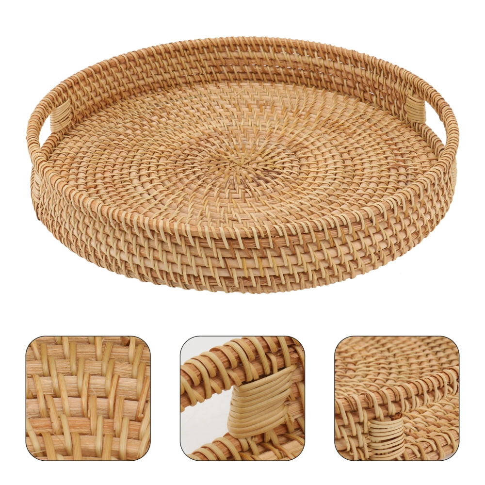 1Pc Rattan Woven Storage Basket Creative Food Holder Picnic Basket Light Brown