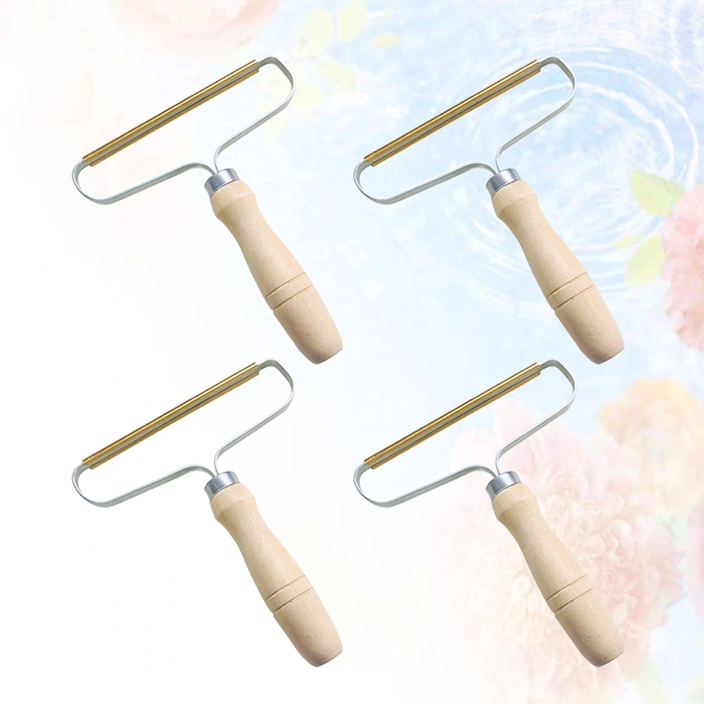 4pcs Lint Remover Manual Sweater Defuzzer Clothes Fuzz Shaver Wooden Handle Lint Trimmer