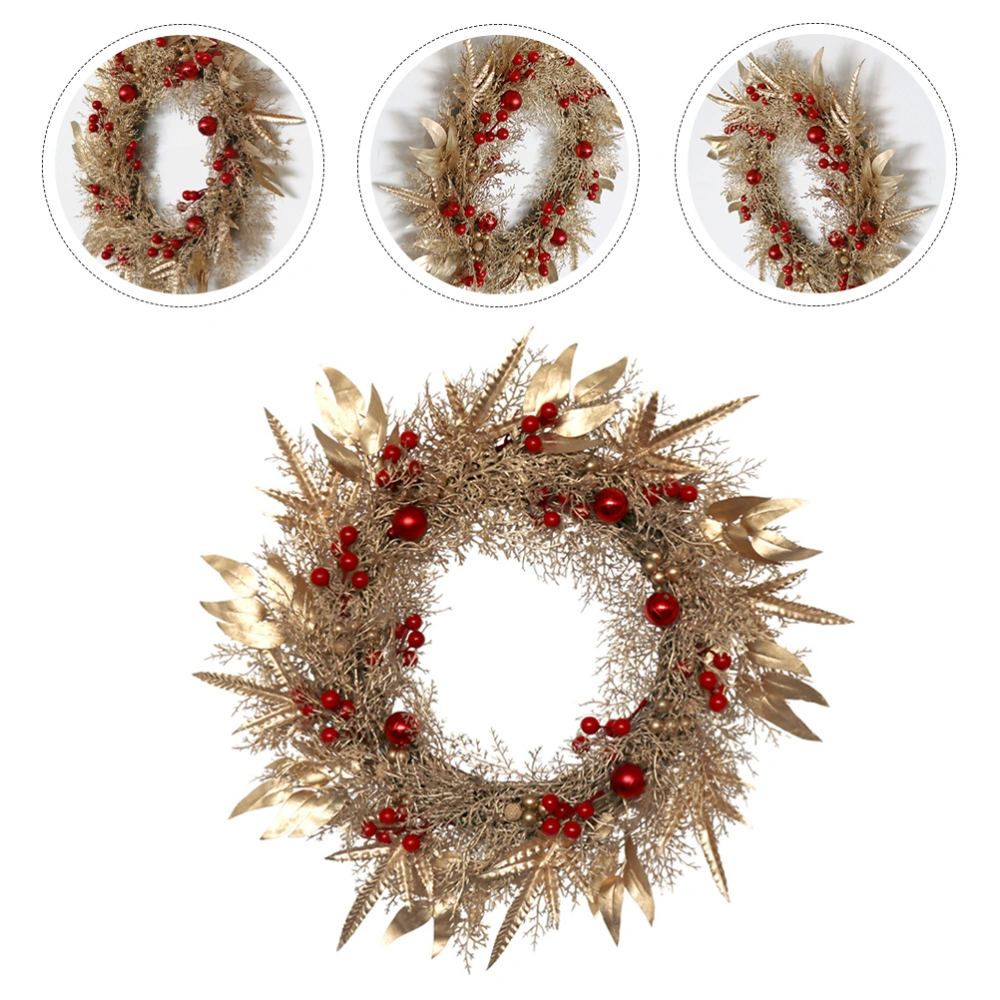 1Pc Simulated Wreath Pendant Decorative Christmas Hanging Garland Prop (Golden)