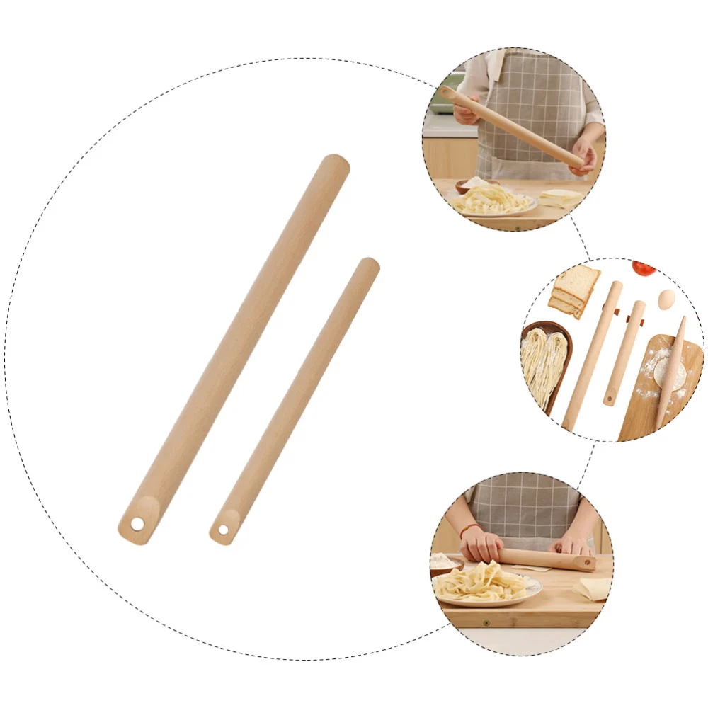 2pcs Household Rolling Poles Kitchen Baking Rolling Rods Baking Supplies (Wood)