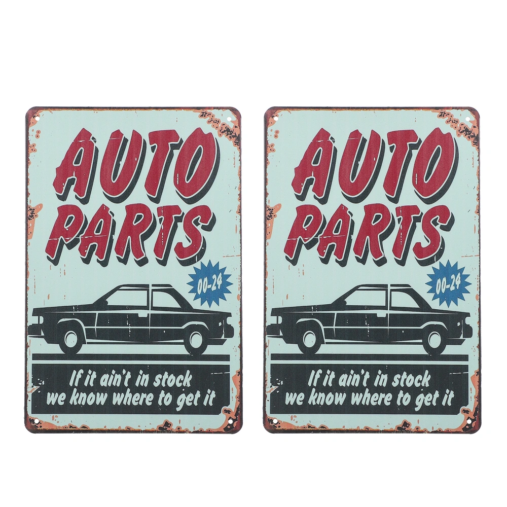 2Pcs Vintage Car Pattern Premium Iron Signs Wall Art Hanging Painting Ornaments