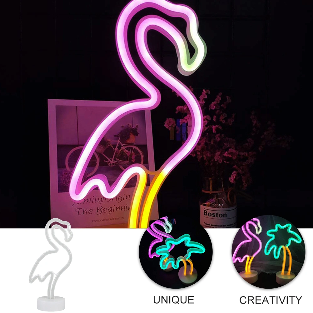 Nordic Style Night Light Desktop LED Flamingo Shaped Neon Light without Battery