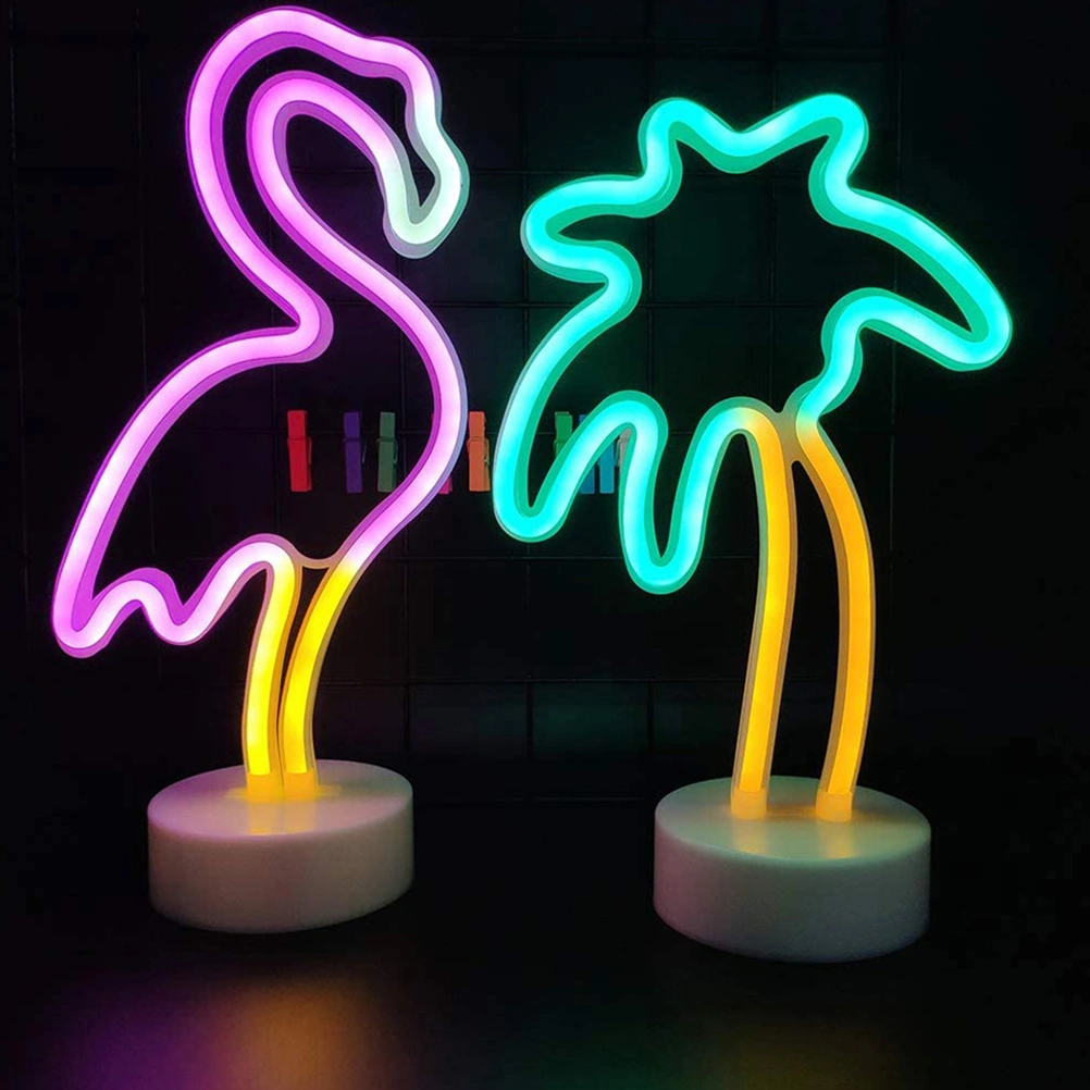 Nordic Style Night Light Desktop LED Flamingo Shaped Neon Light without Battery