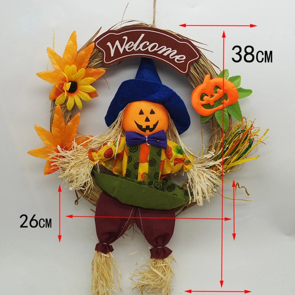 2 Pcs Halloween Welcome Wreath Funny Witch and Pumpkin Wall Hanging Happy Halloween Hanging Garland for Home Bar Mall (Random Color and Style)