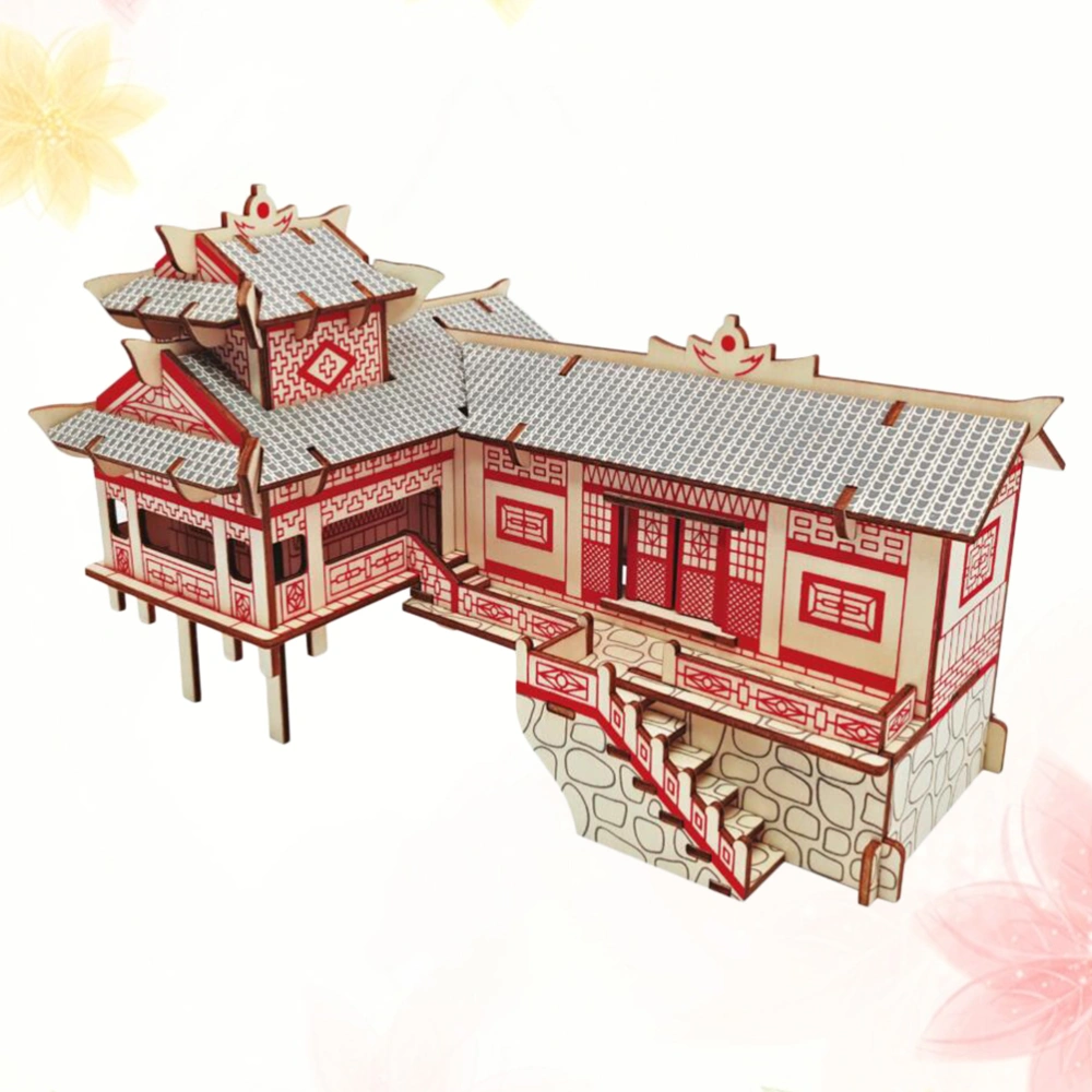 Houses on Stilts Shape Wooden Three Dimensional Puzzle Board Puzzle Toy for Entertainment