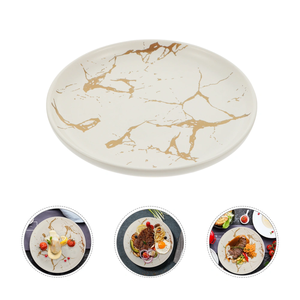 1Pc Ceramic Dinner Plate Marble Grain Steak Plate Western Dessert Tray (6 Inch)