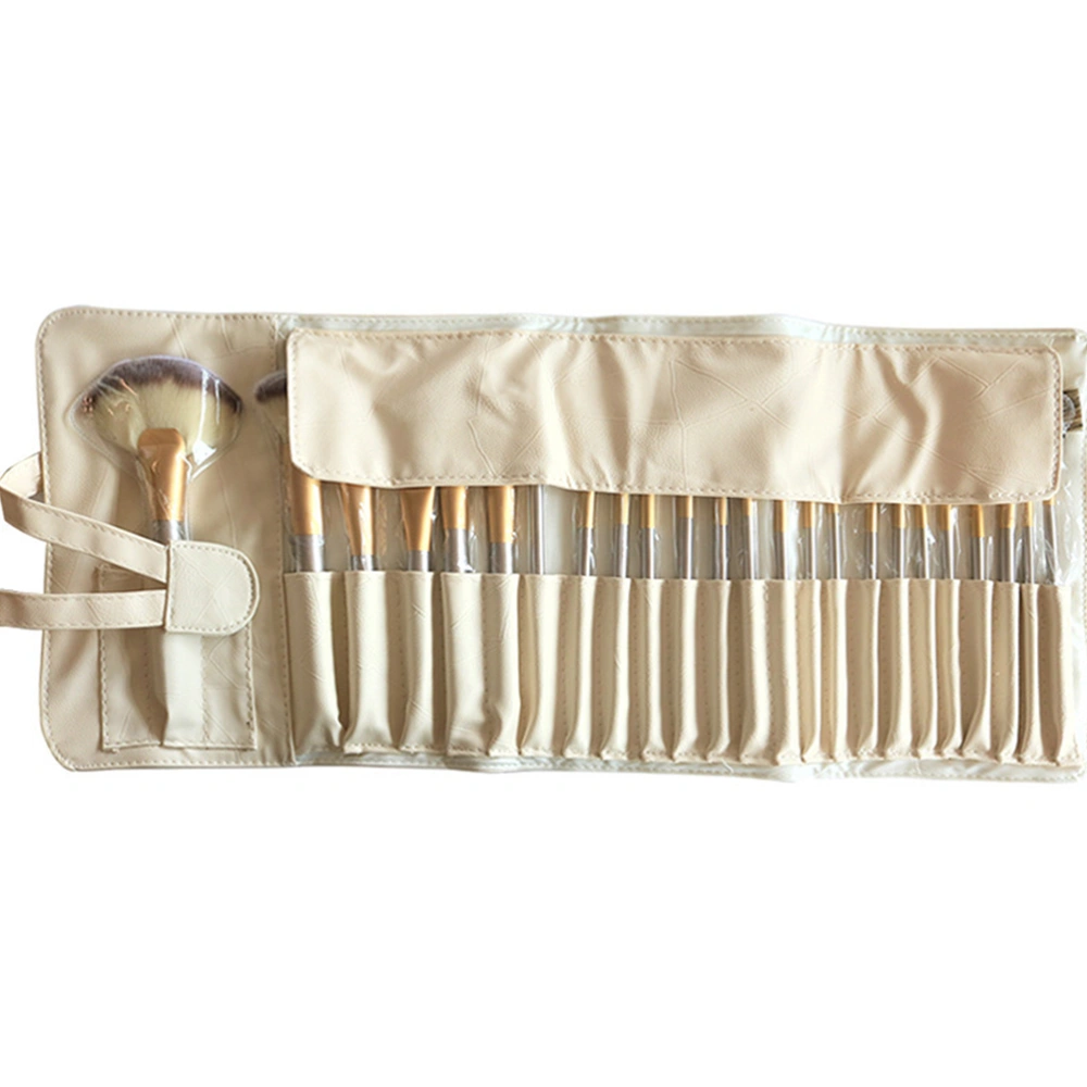 24pcs Practical Cosmetic Brushes Durable Simple Makeup Brushes for Home Travel (Beige)