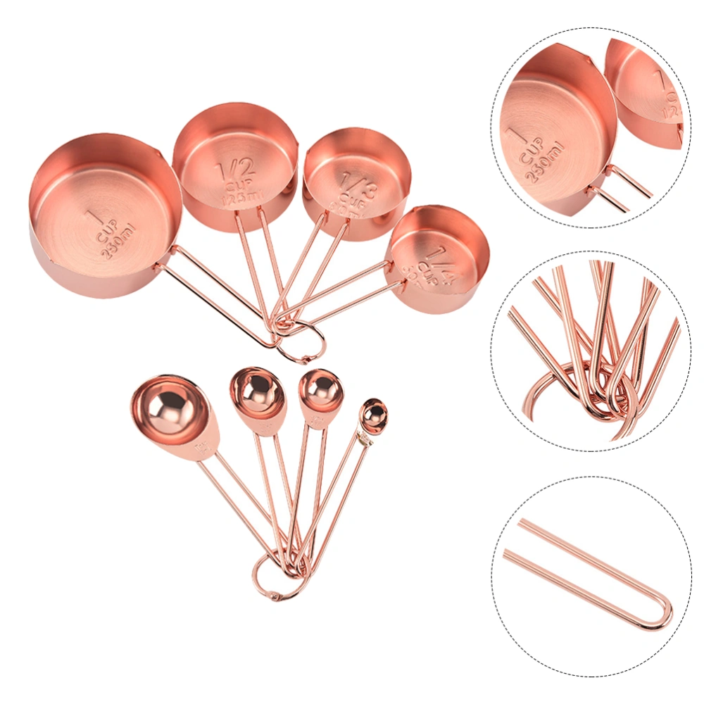 8Pcs Stainless Steel Measuring Cup Spoon Kitchen Baking Supply Rose Gold