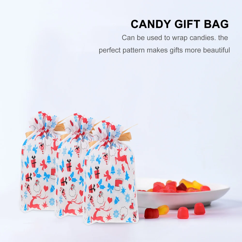 50pcs Gift Wrapping Bags Christmas Drawstring Bags Candy Bags (Assorted Color)