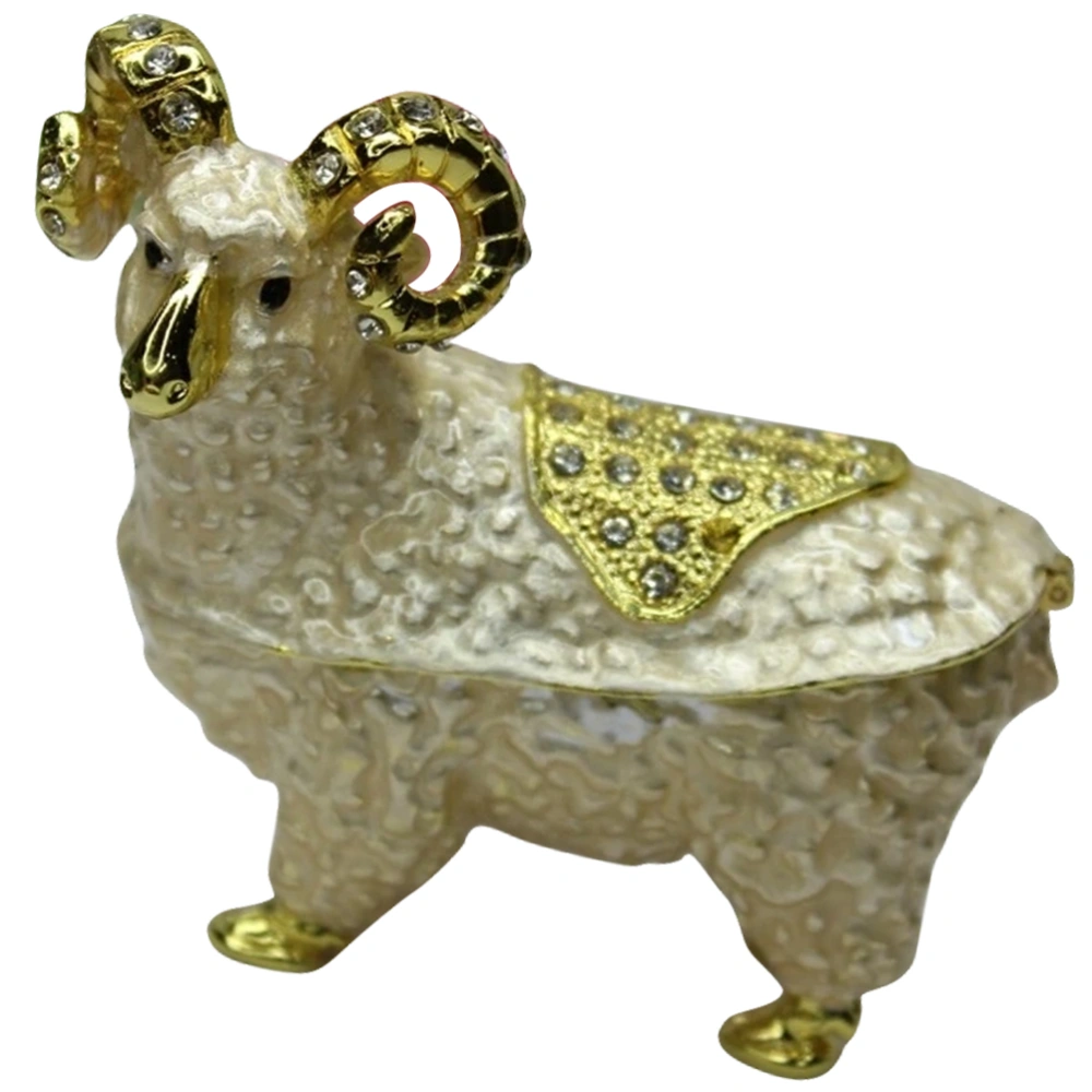 Jewelry Organizer Enameled Sheep Shaped Trinket Box Small Vintage Sheep Statue Ornament