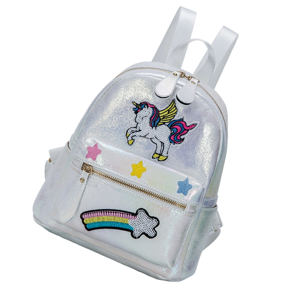 Kids Unicorn Backpack Fashion Glitter Children Backpack Casual Bag Holder Gift (White)