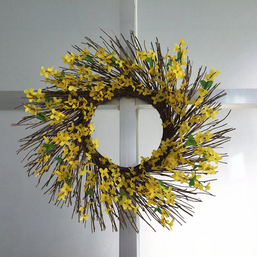 1PC 54CM Simulated Winter Jasmine Wreath Decor Spring Household Wreath Pendant Handmade Winter Jasmine Garland Pendant Realistic Winter Jasmine Garland Decor Vivid Winter Jasmine Wreath Wall Decor for Party Festival Yellow