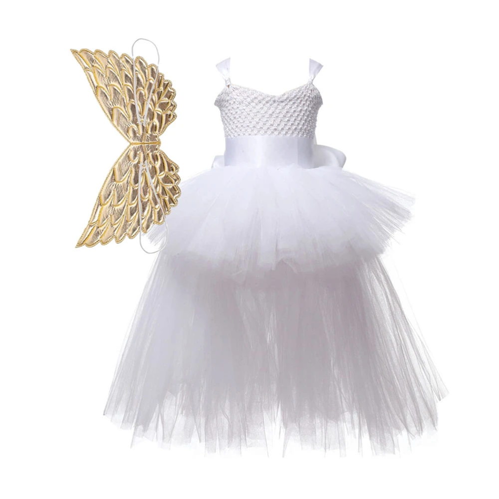 1 Set Halloween Tutu Dress Suit Fairy Golden Wing Mesh Tutu Dress Set Sleeveless Skirt Set for Girls Halloween Cosplay Party White Size 2