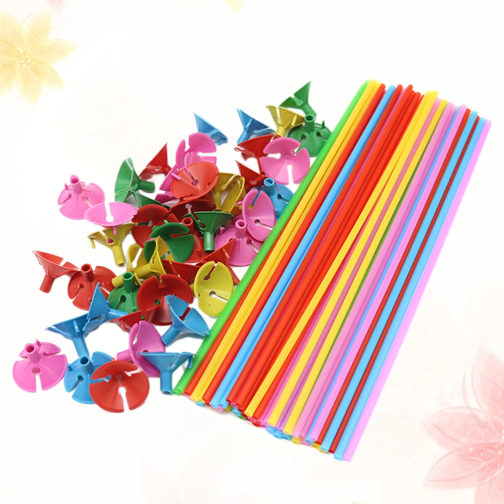 100 Set of Plastic Balloon Sticks Holders with Cups for Wedding Party Anniversary Decor(Colorful/40cm)