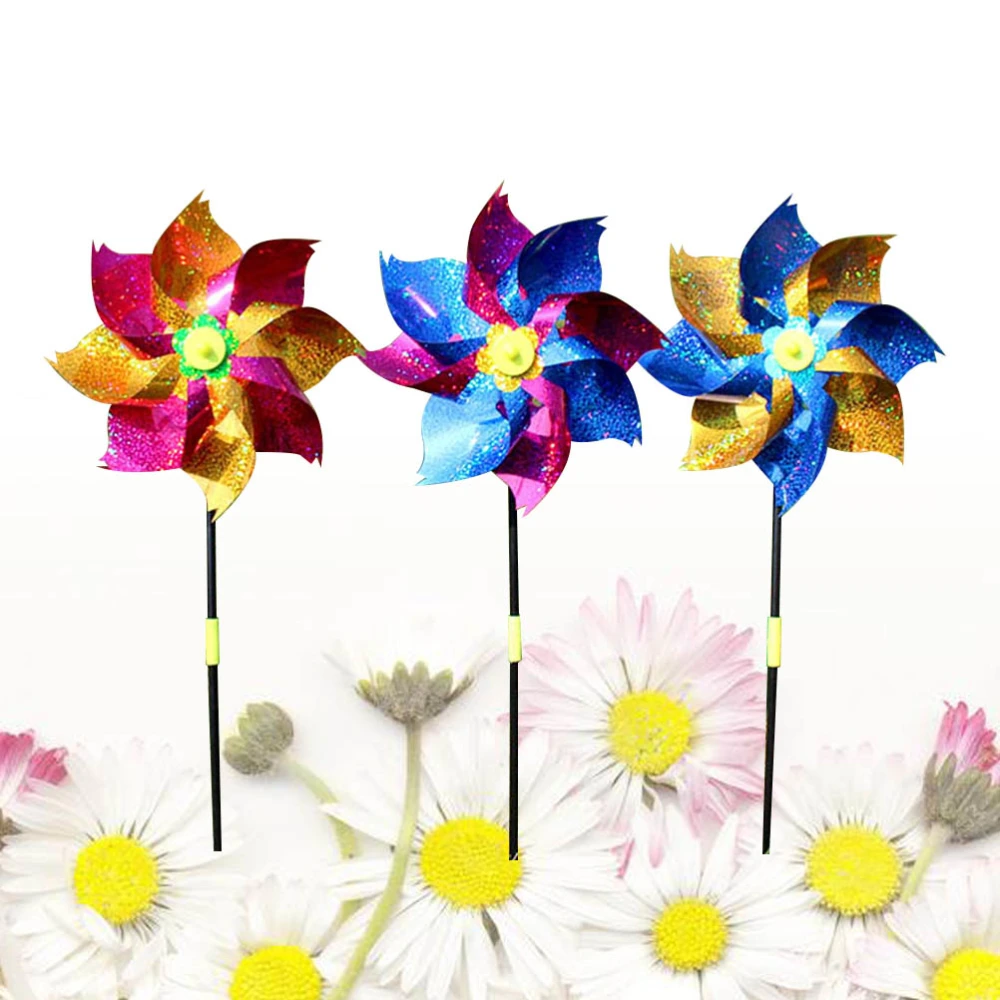 10pcs Colorful Glitter Plastic Windmill Pinwheel Wind Kids Toy Garden Lawn Party Decor (Random Color)