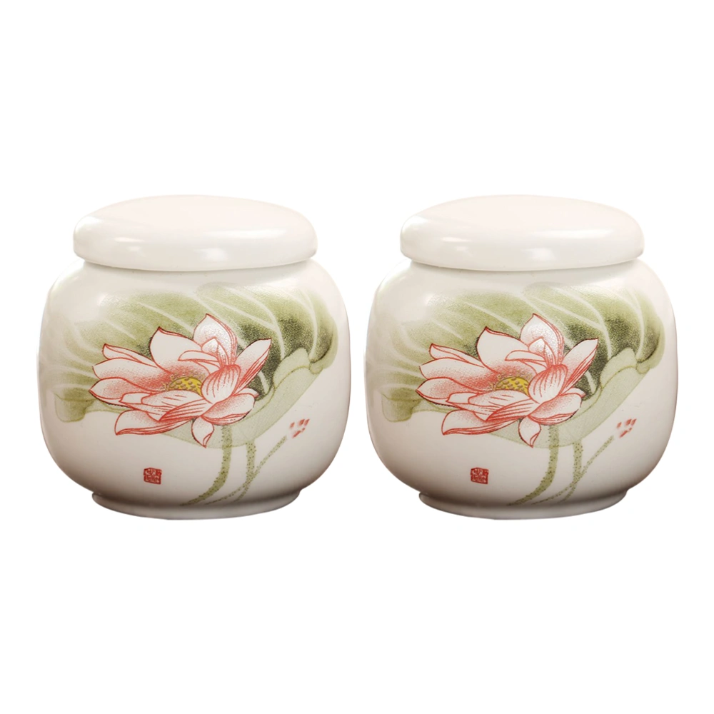 2 Pcs Ceramic Tea Caddies Sealed Storage Jar Household Tea Storage Containers