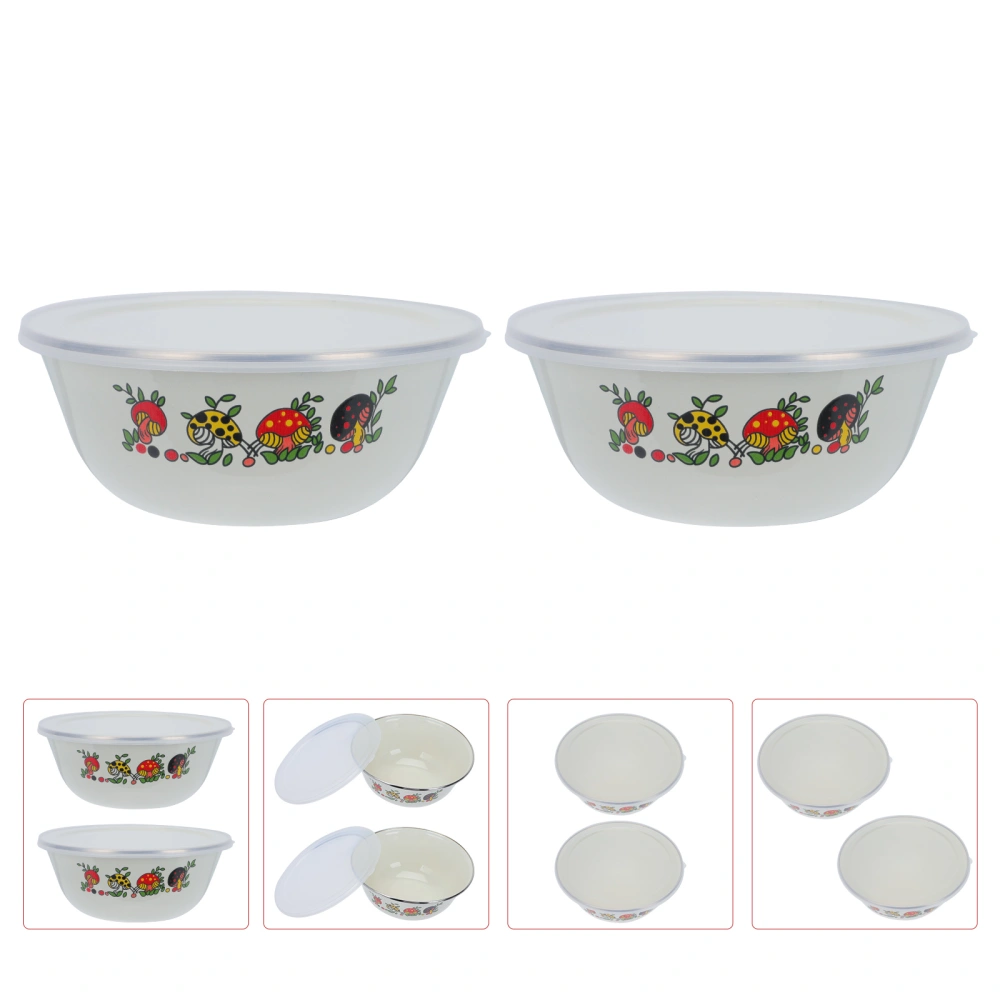 2 Sets Old-fashioned Enamel Bowl Salad Bowl Storage Bowl Food Serving Bowl