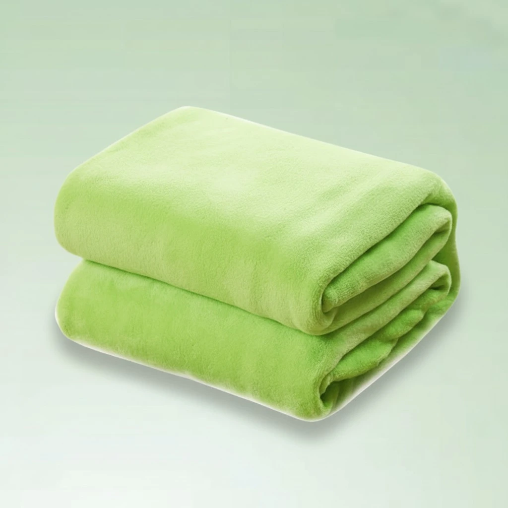 Pure Color Flannel Fleece Blanket Couch Solid Color Bed Blanket Sheet 100x140cm (Green)
