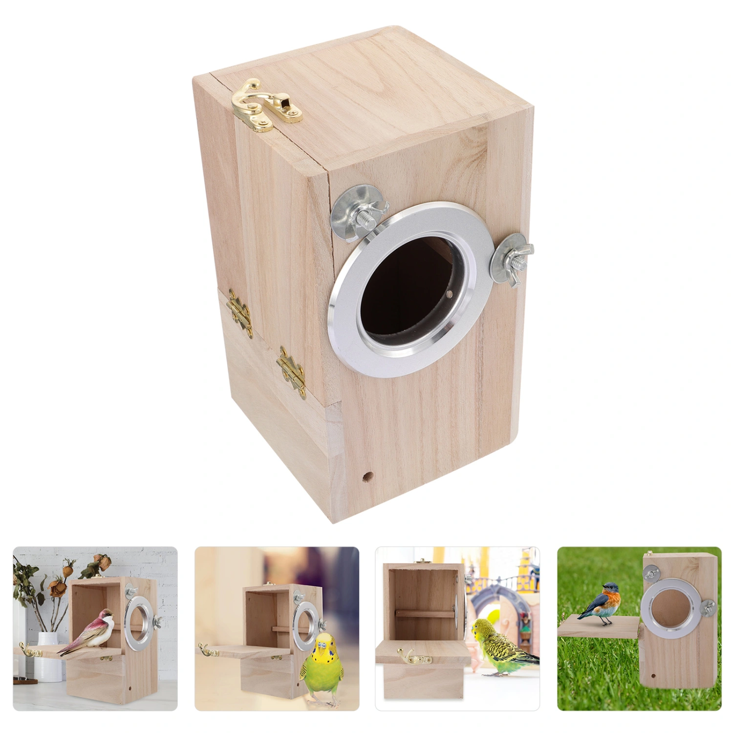 Bird Breeding Nest Parakeet Nesting Box Natural Wood House Parrots Mating Box