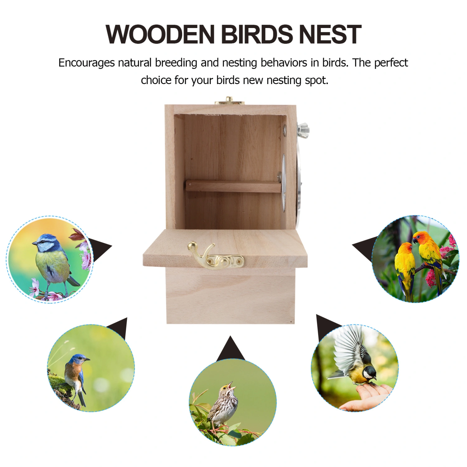 Bird Breeding Nest Parakeet Nesting Box Natural Wood House Parrots Mating Box