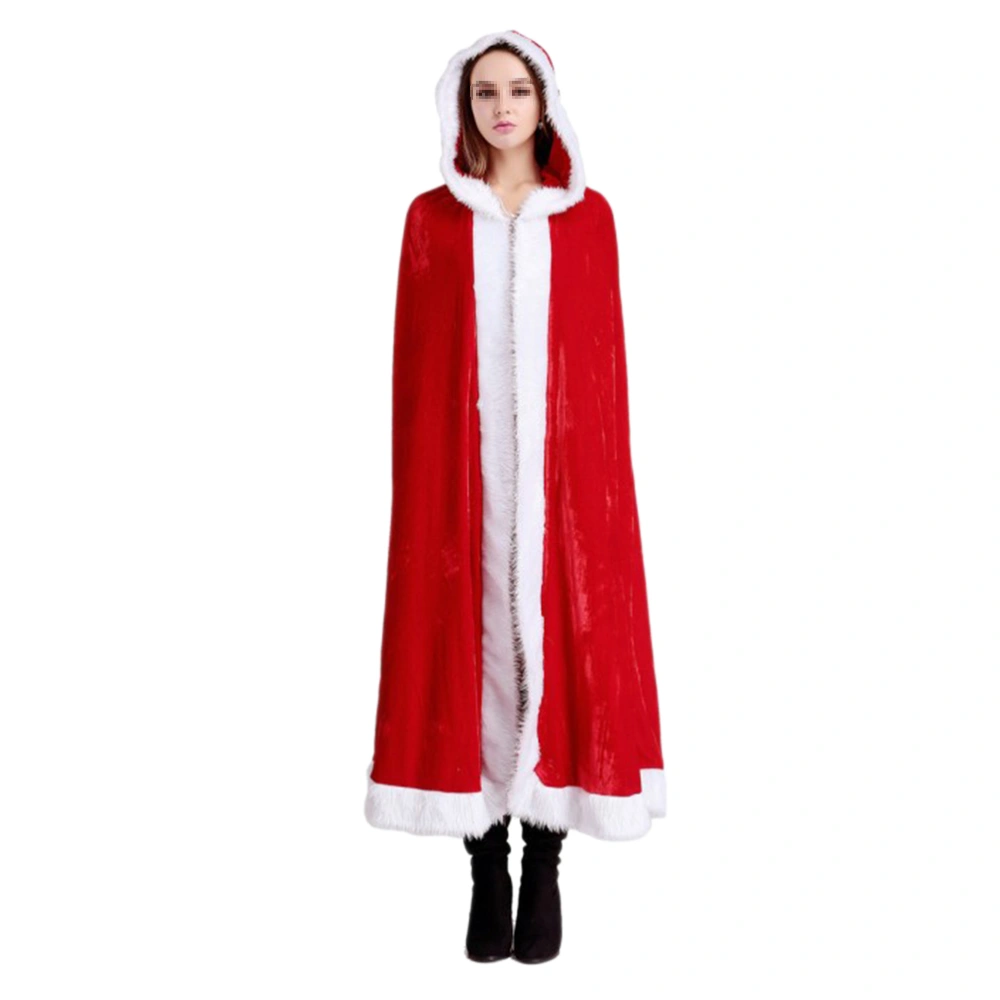 Christmas Cape Xmas Cloak Mrs. Santa Claus Hooded Robe Cloak Cosplay Costume for Party Size - L